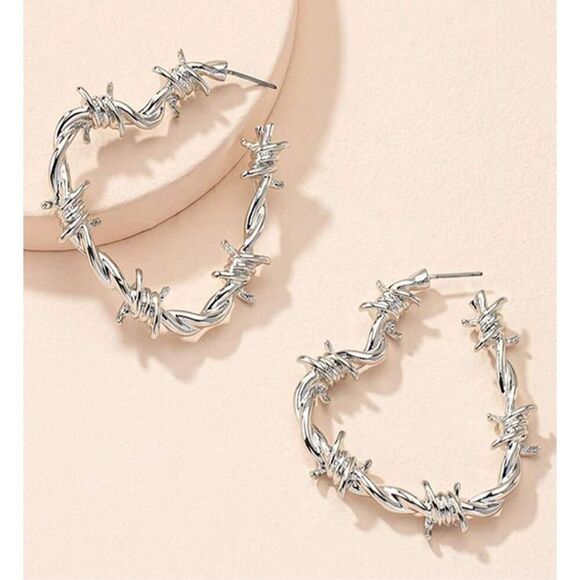 Barbed Wire Heart Earrings - Picture 1 of 3